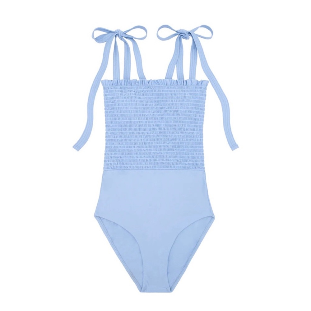 NWT Minnow swim Size M oasis blue smocked one piece swimsuit